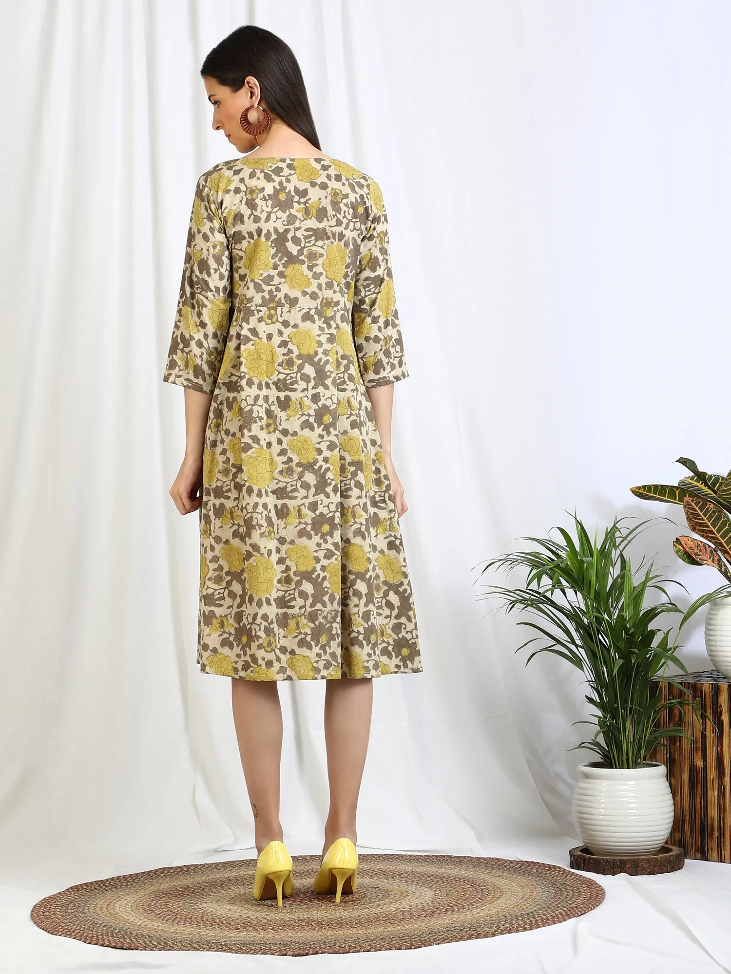 Ajrakh Dabu Floral 'Graceful' Cotton Dress