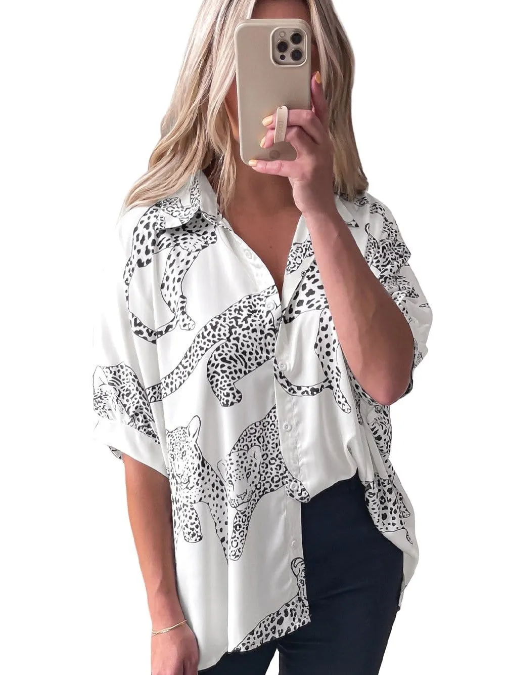 Black and White Animal Print Blouse