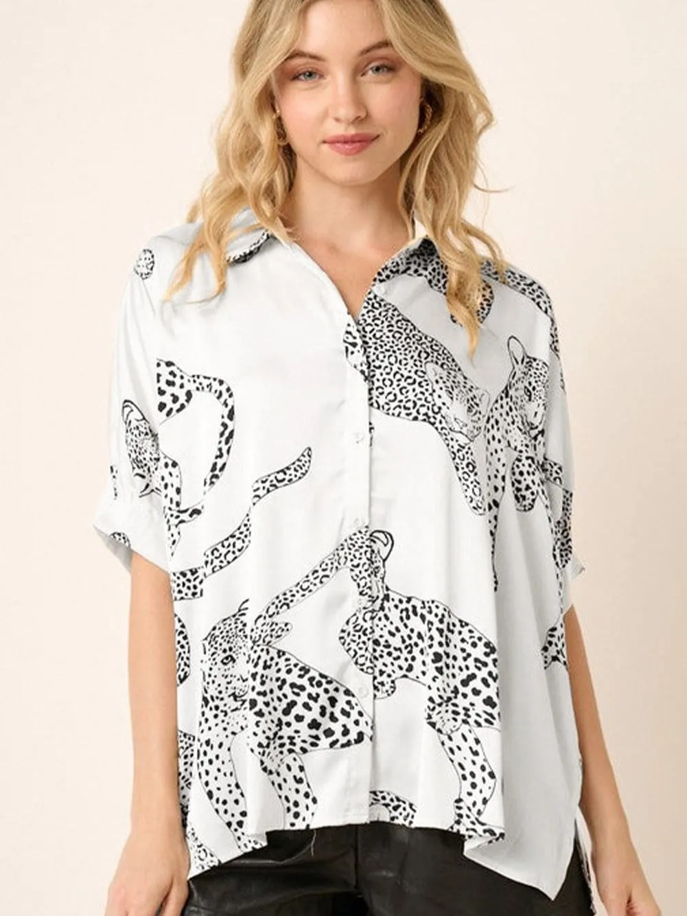 Black and White Animal Print Blouse