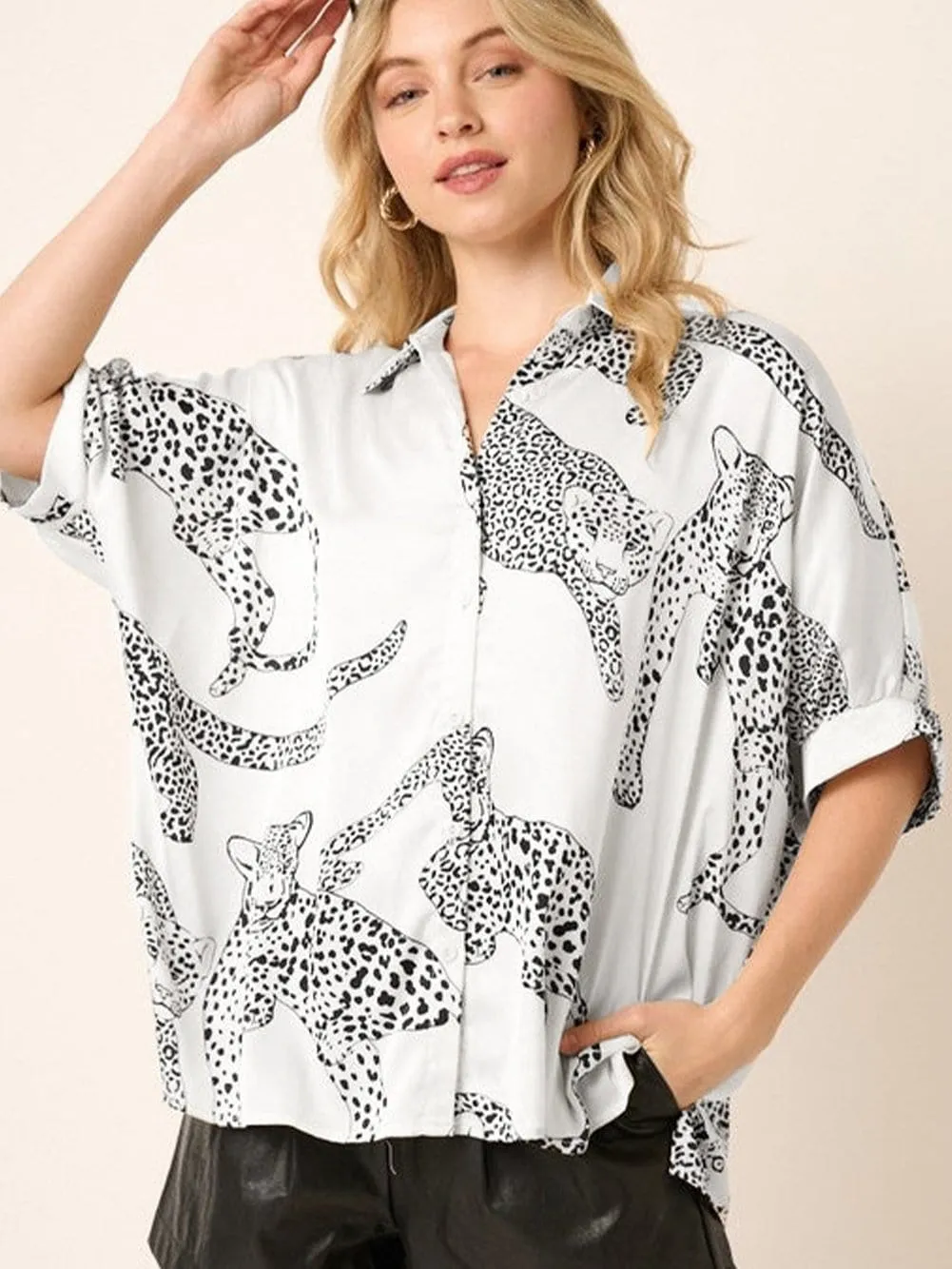 Black and White Animal Print Blouse