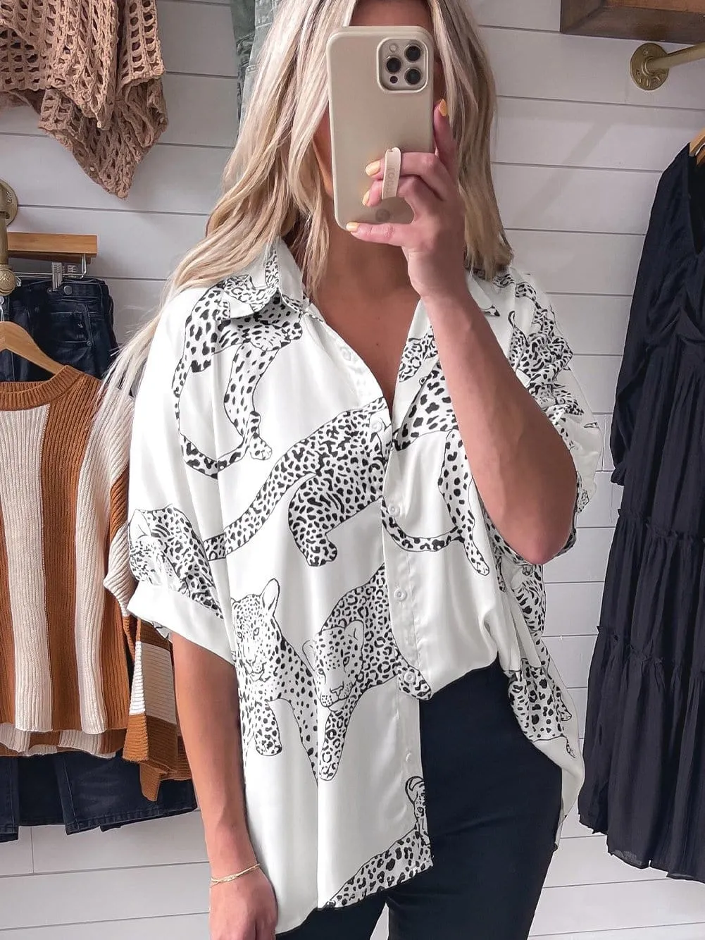 Black and White Animal Print Blouse