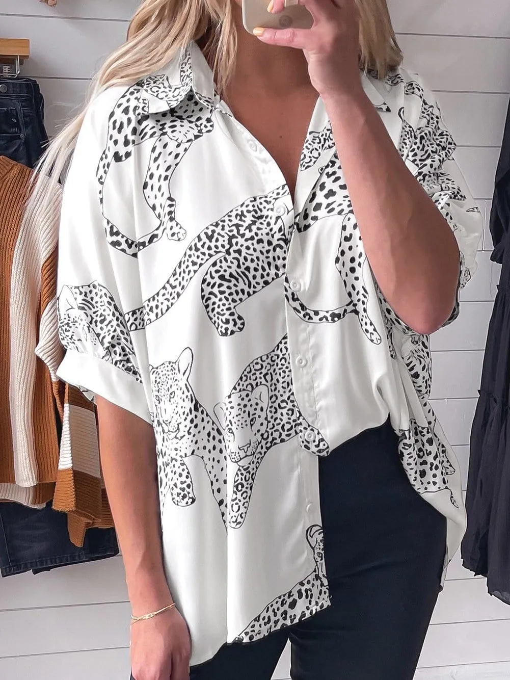 Black and White Animal Print Blouse