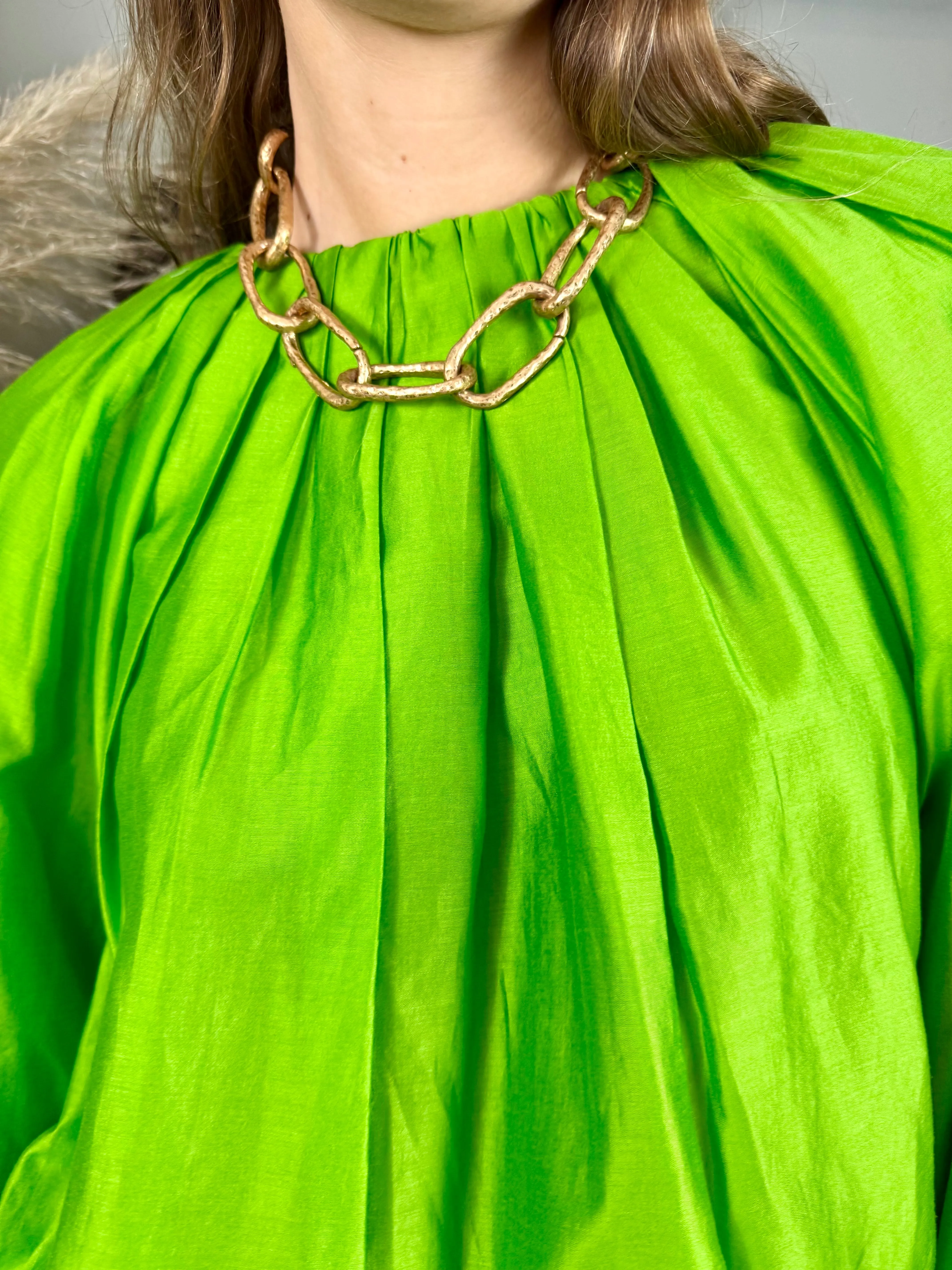 Bodil, green silk pleated blouse