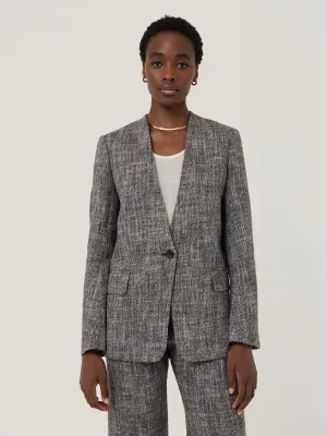 Collarless Boucle Jacket | Grey