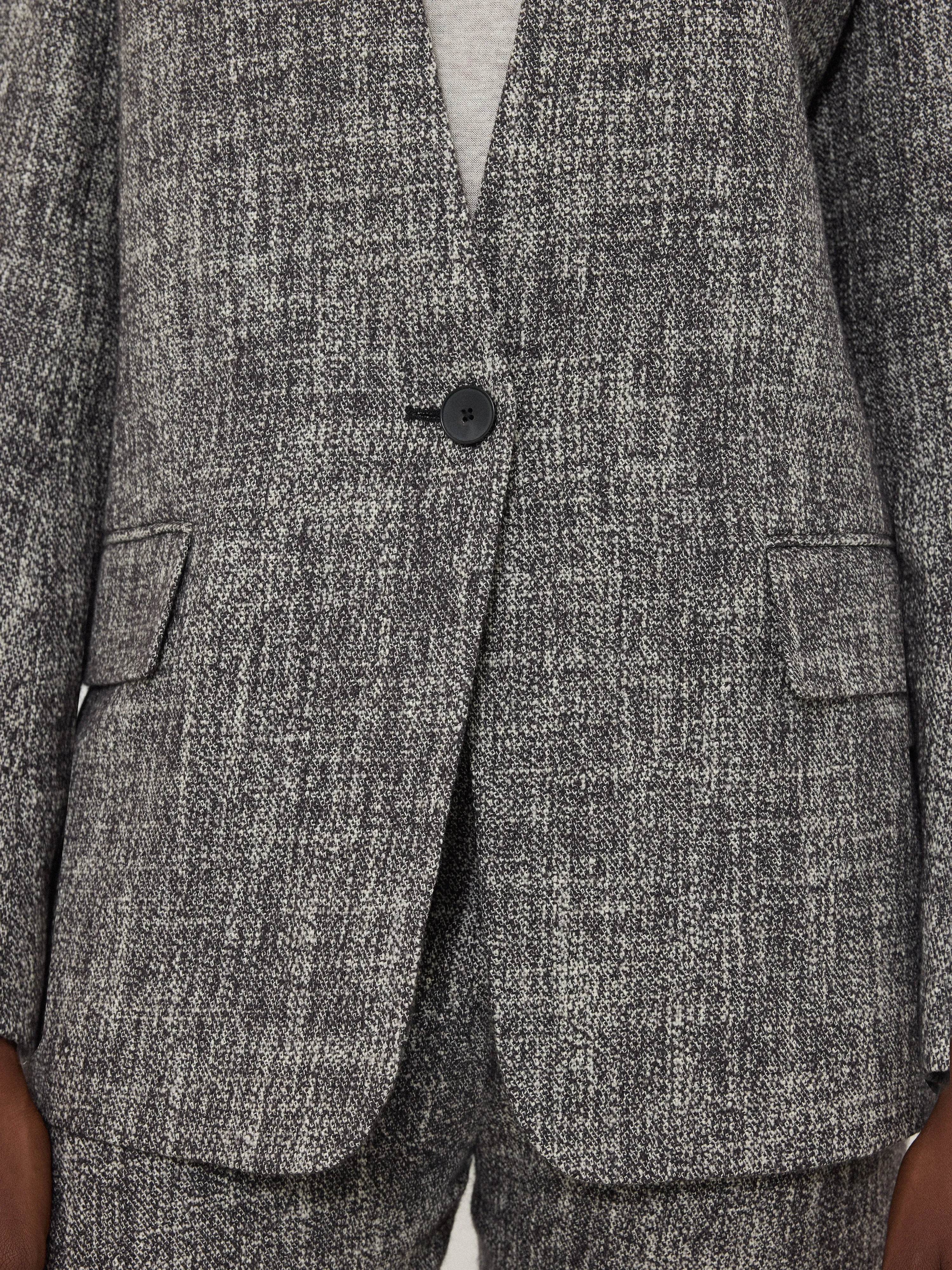 Collarless Boucle Jacket | Grey