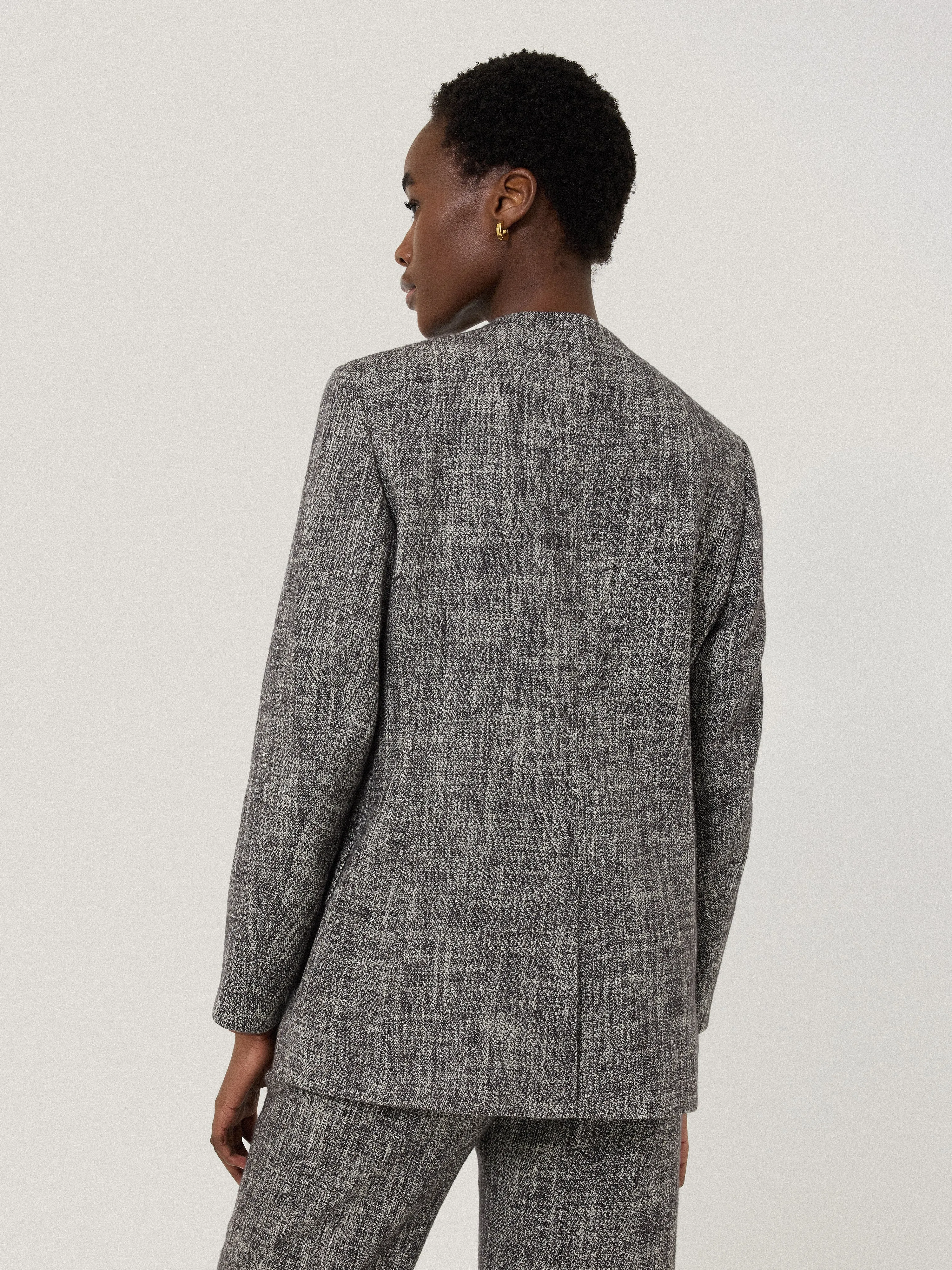 Collarless Boucle Jacket | Grey
