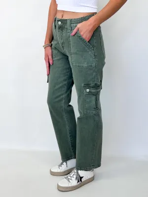 Dixie - High Rise Straight Leg Cargo Jeans (Army Green)