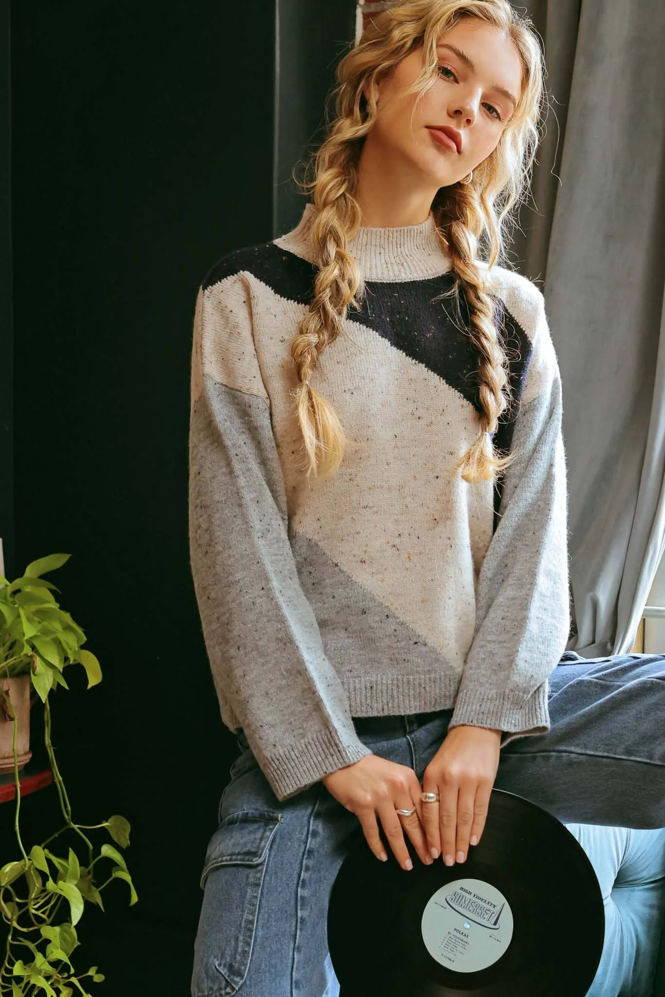 Don't Forget The Flowers Diagonal Strip Sweater