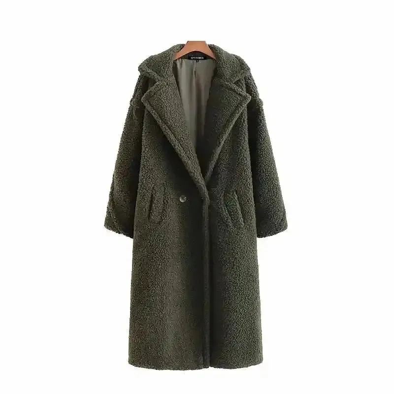 Fashion Pockets Thick Warm Faux Fur Coat