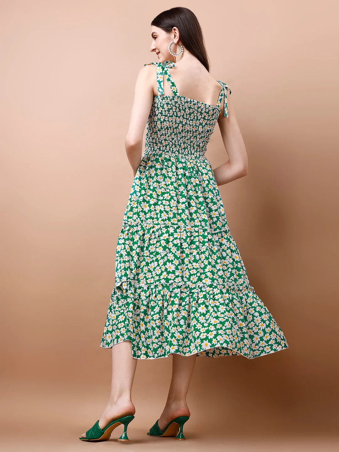 Graceful Green Crepe Midi Dress