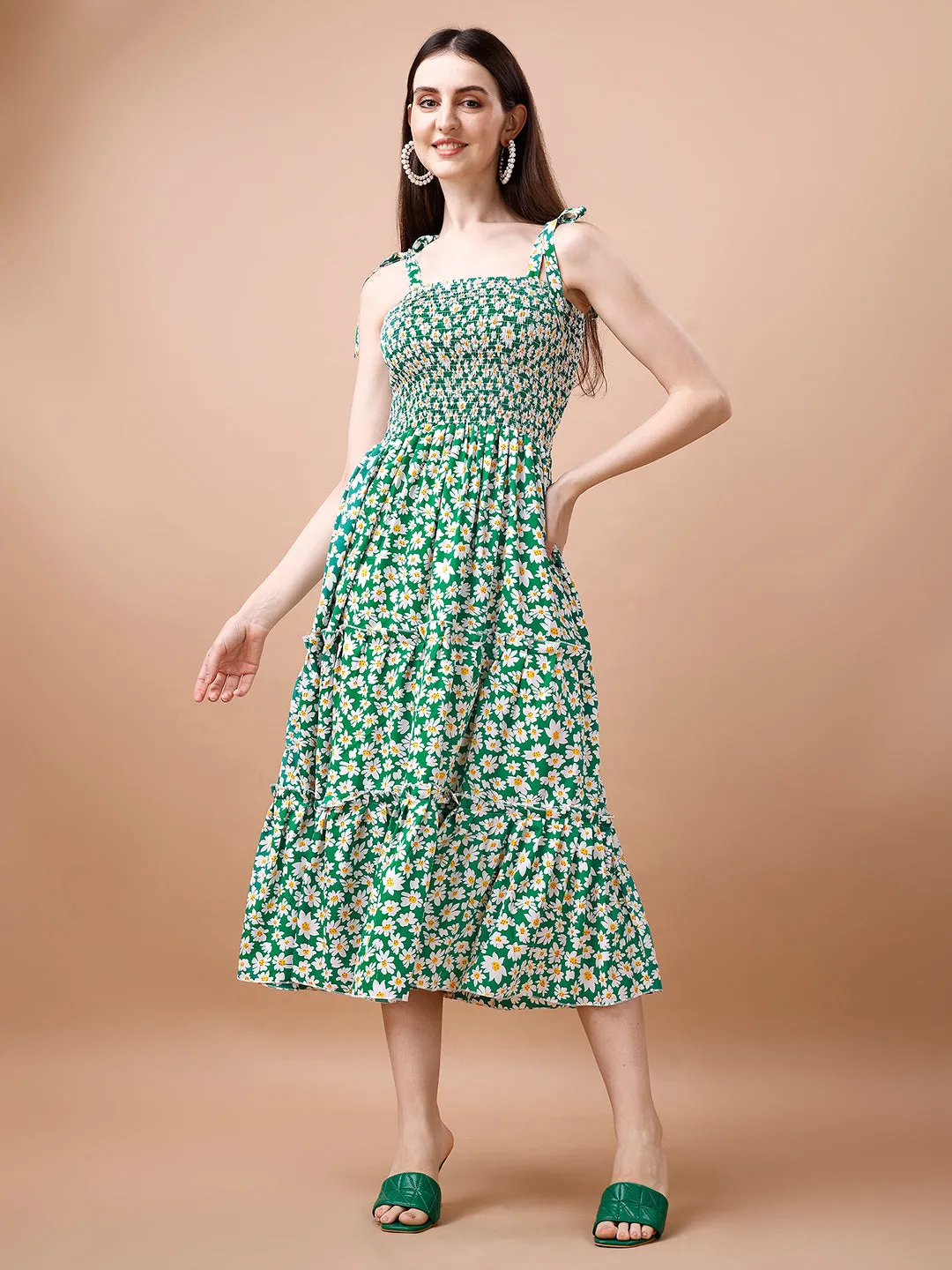 Graceful Green Crepe Midi Dress