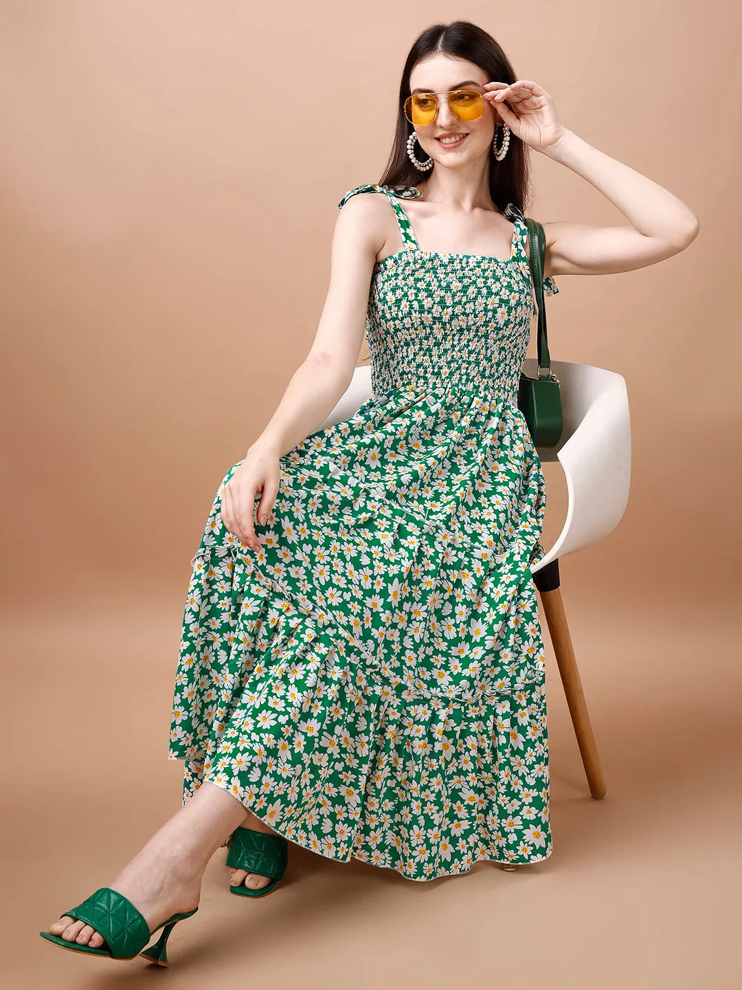 Graceful Green Crepe Midi Dress