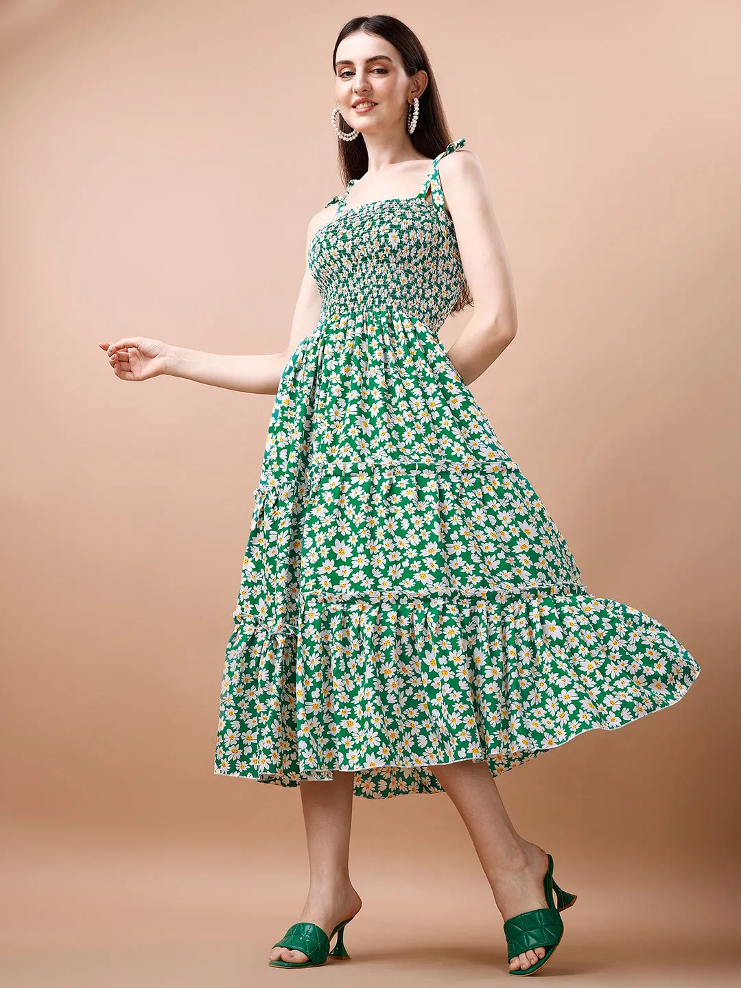 Graceful Green Crepe Midi Dress