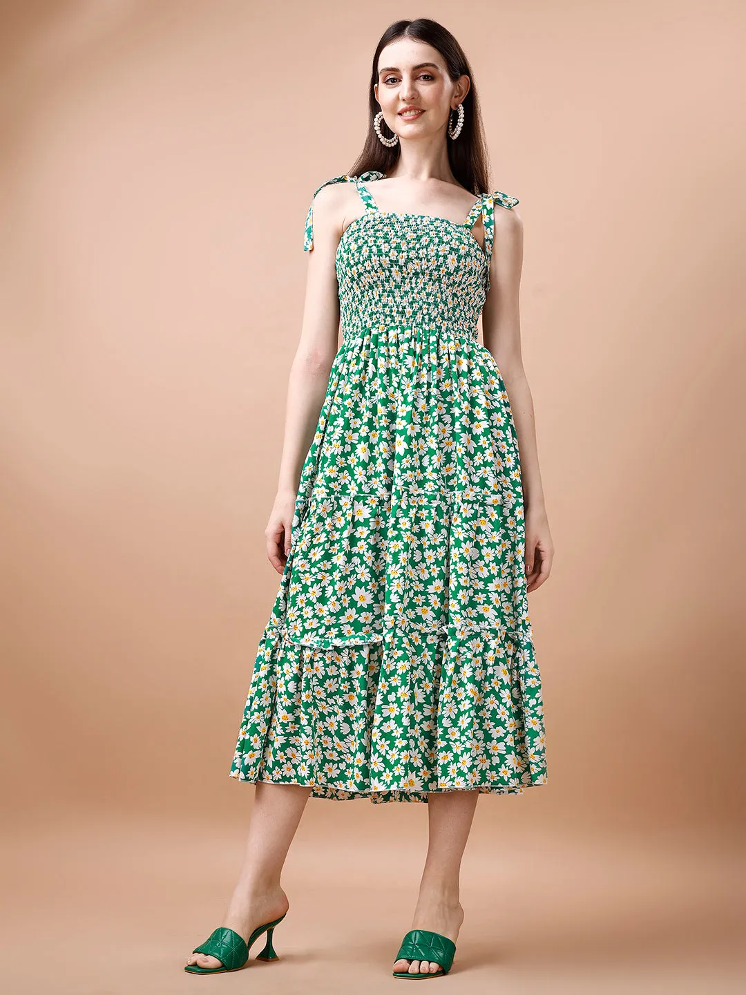 Graceful Green Crepe Midi Dress