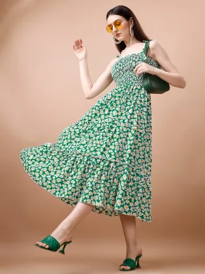Graceful Green Crepe Midi Dress