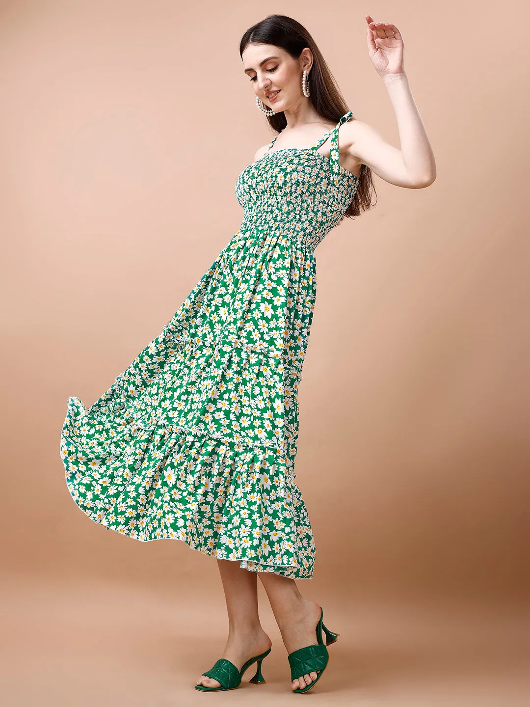 Graceful Green Crepe Midi Dress