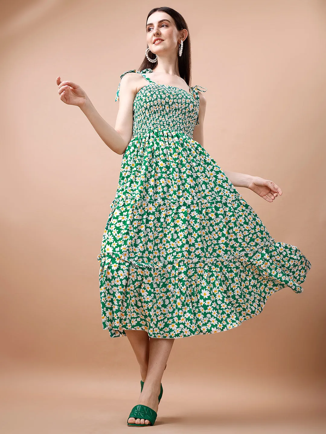 Graceful Green Crepe Midi Dress