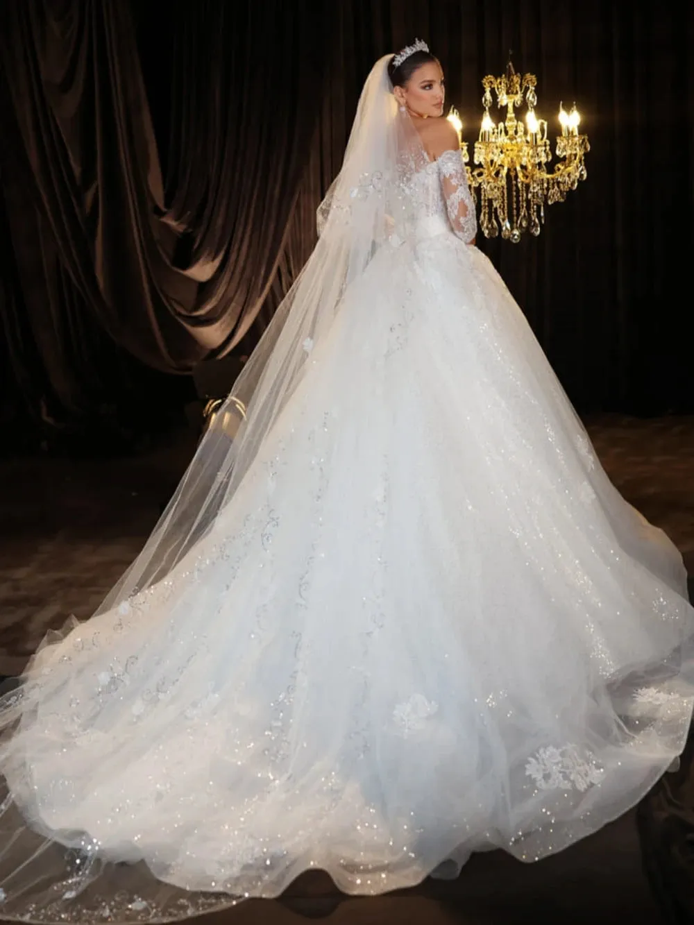 Graceful Sparkly A-line Bride Dress