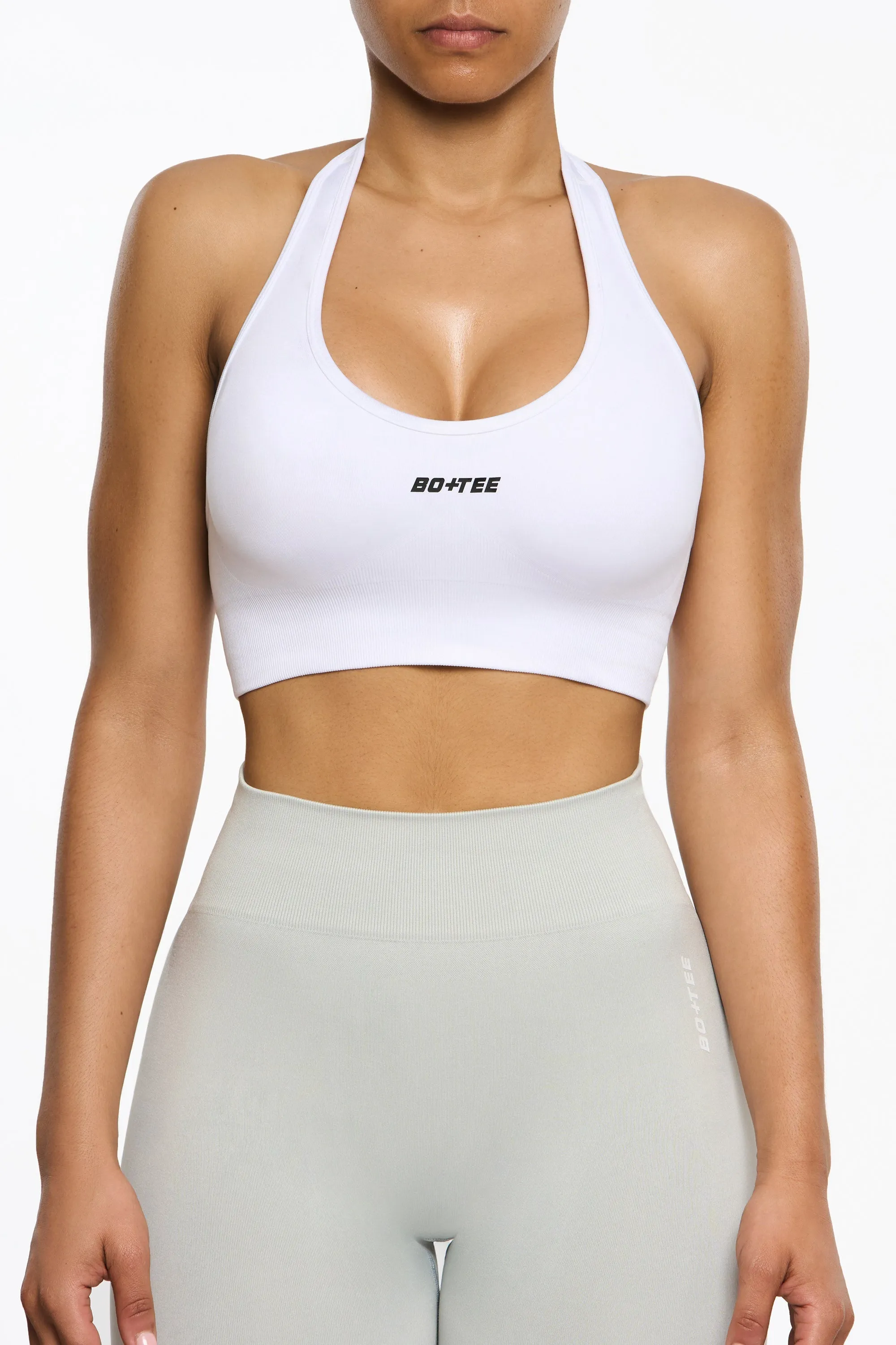 Halter Neck Sports Bra in White