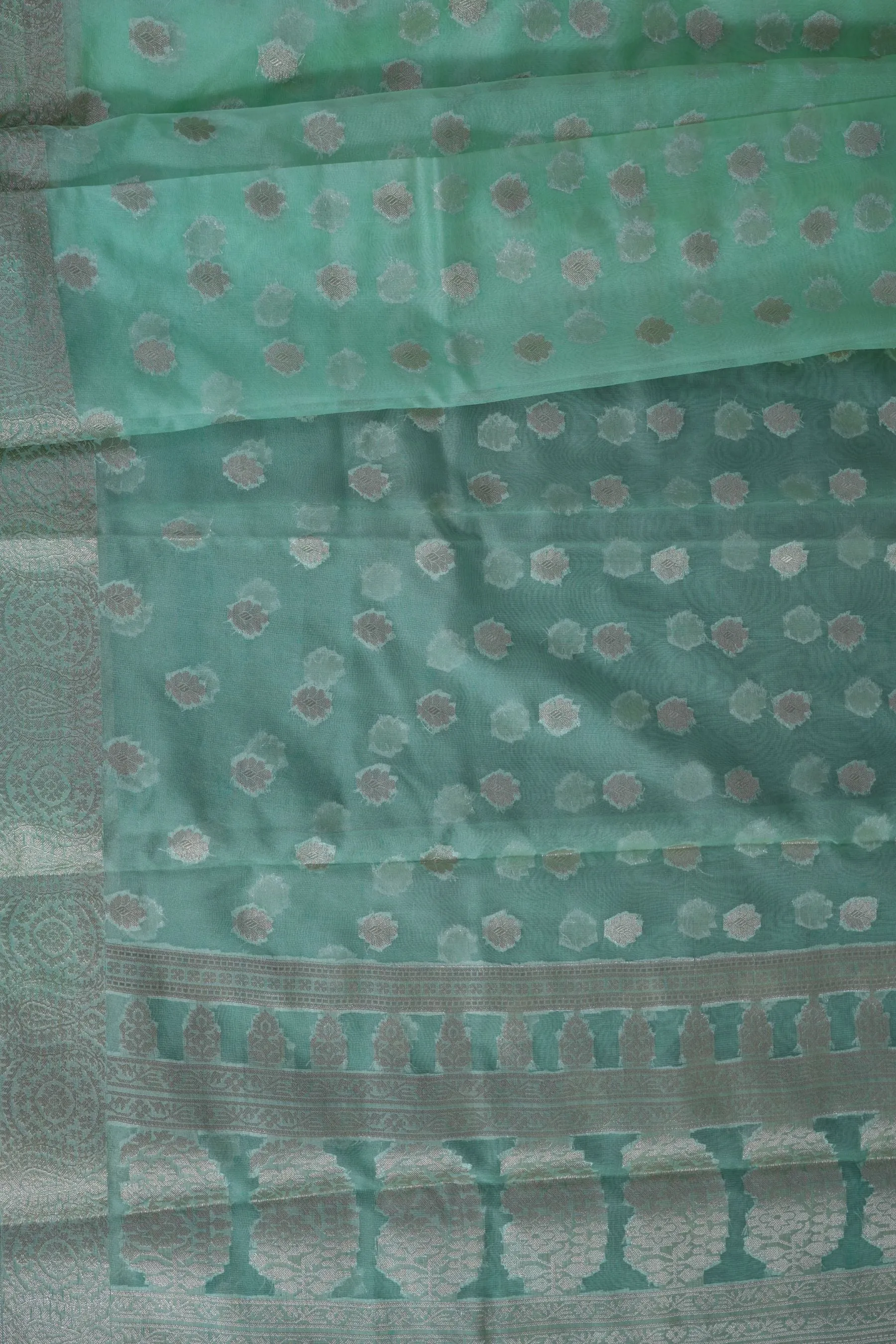 Handwoven Banarasi Kora Silk Saree with Detailed Patterns - Traditional