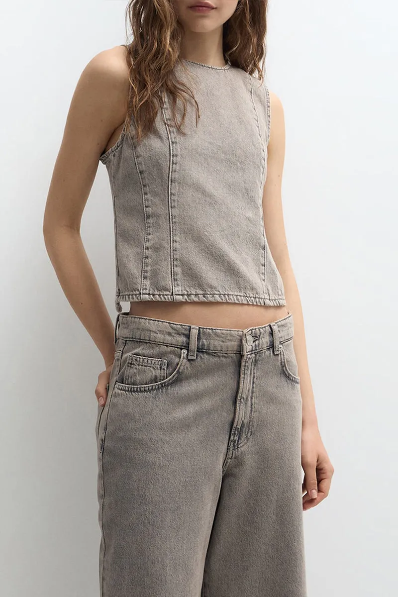 HTT1253 Minimalist Denim Crop Top