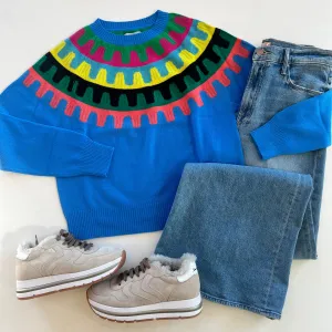 Ju054 Blue Rick Rack Sweater