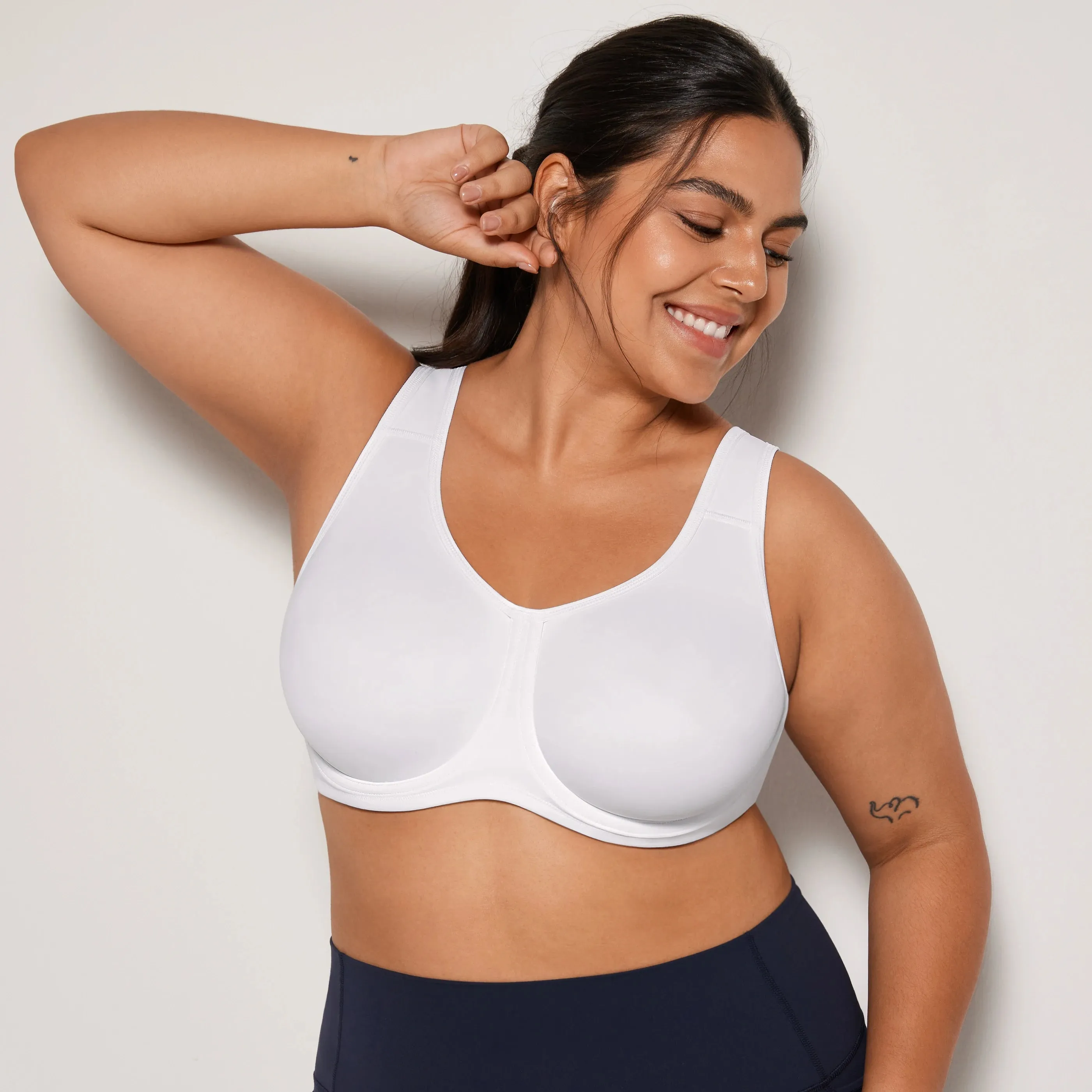 Keyla High Impact Underwire Sports Bra| C-G Cup| White - Beige