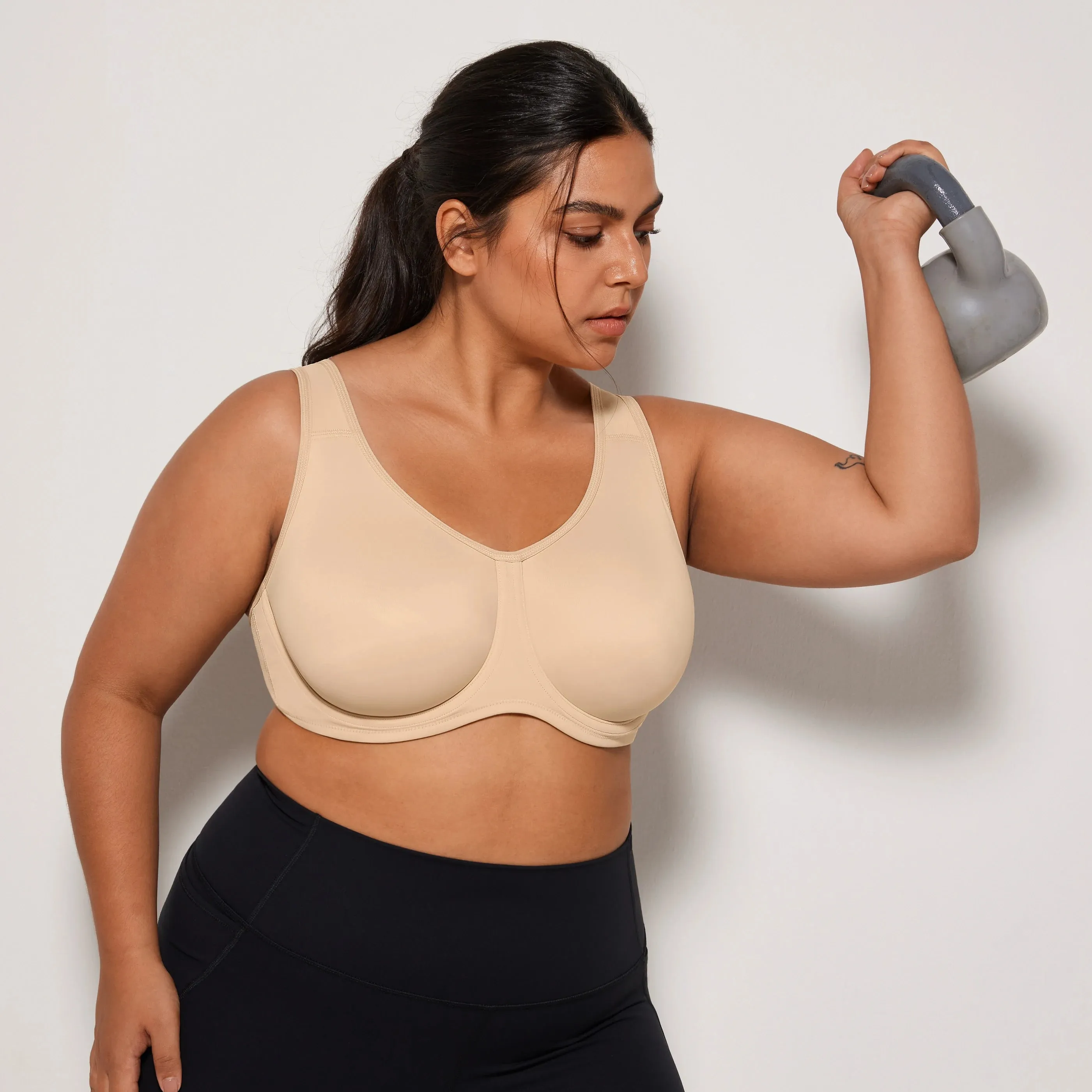 Keyla High Impact Underwire Sports Bra| C-G Cup| White - Beige