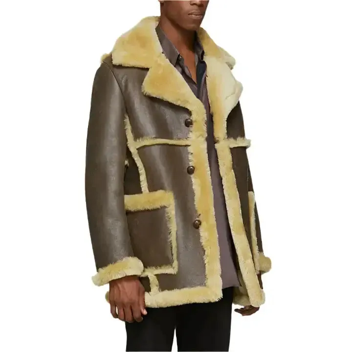 Men's Brown Sheepskin Shearling Leather Jacket – Warm & Stylish Coat