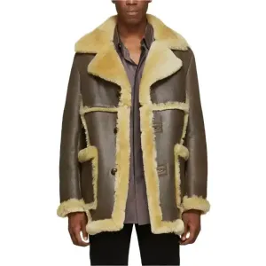 Men's Brown Sheepskin Shearling Leather Jacket – Warm & Stylish Coat