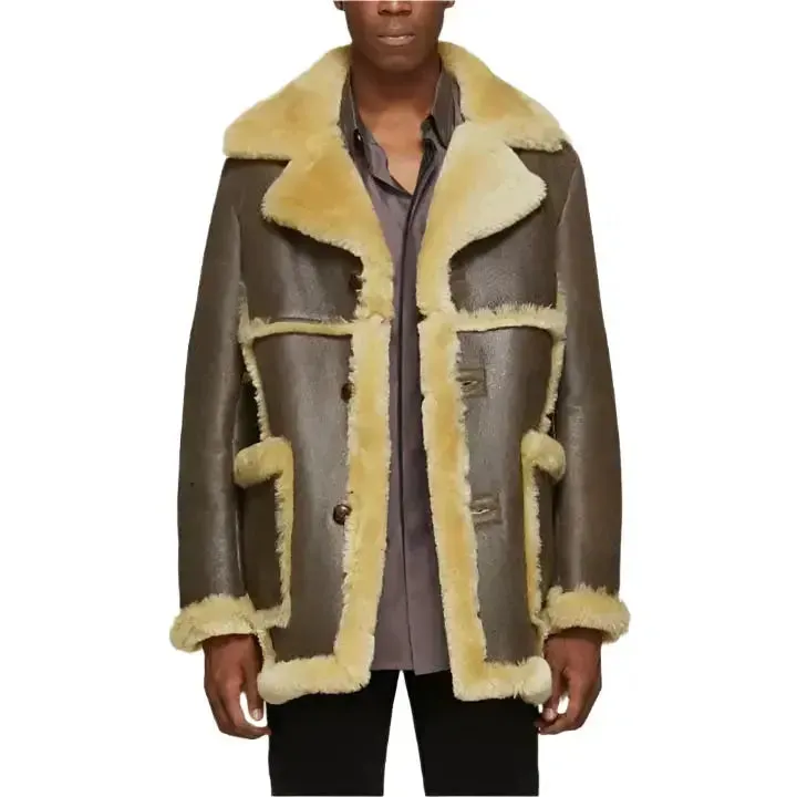 Men's Brown Sheepskin Shearling Leather Jacket – Warm & Stylish Coat