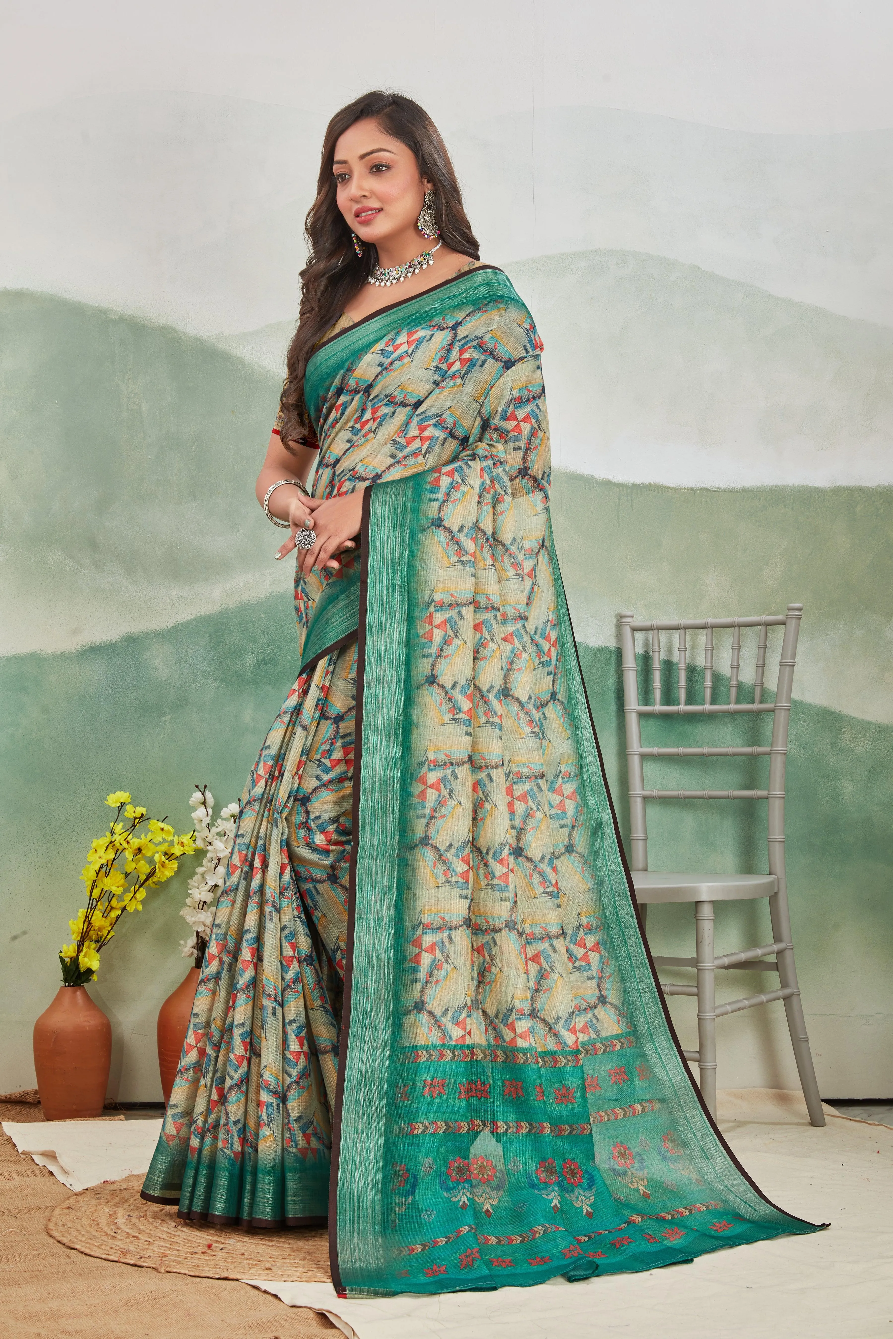 Pure Linen Saree For Every Occasion in Green