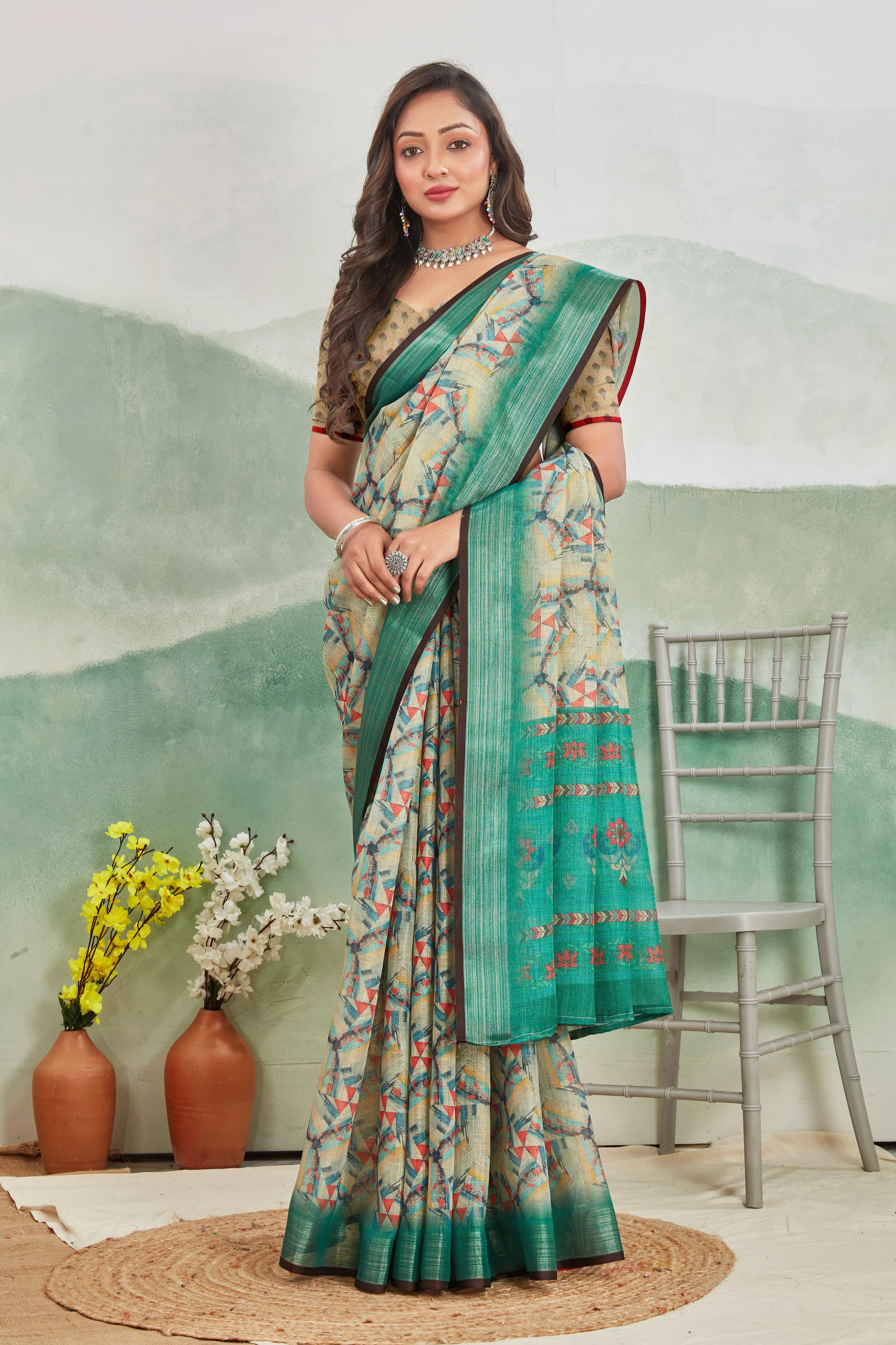 Pure Linen Saree For Every Occasion in Green