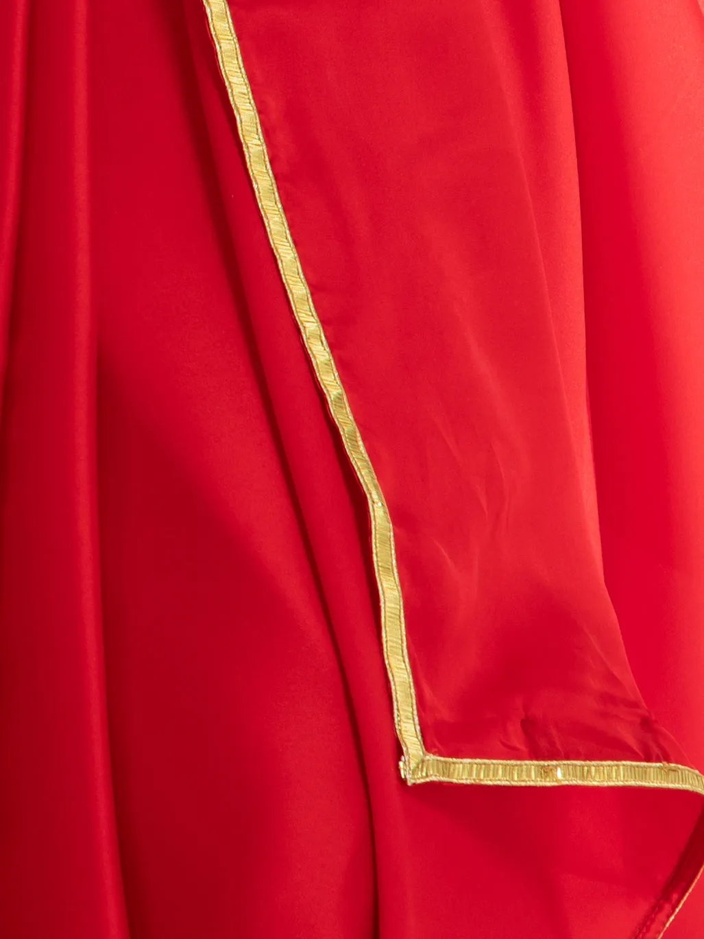 Red Satin Saree with Lace and Red  Blouse Fabric