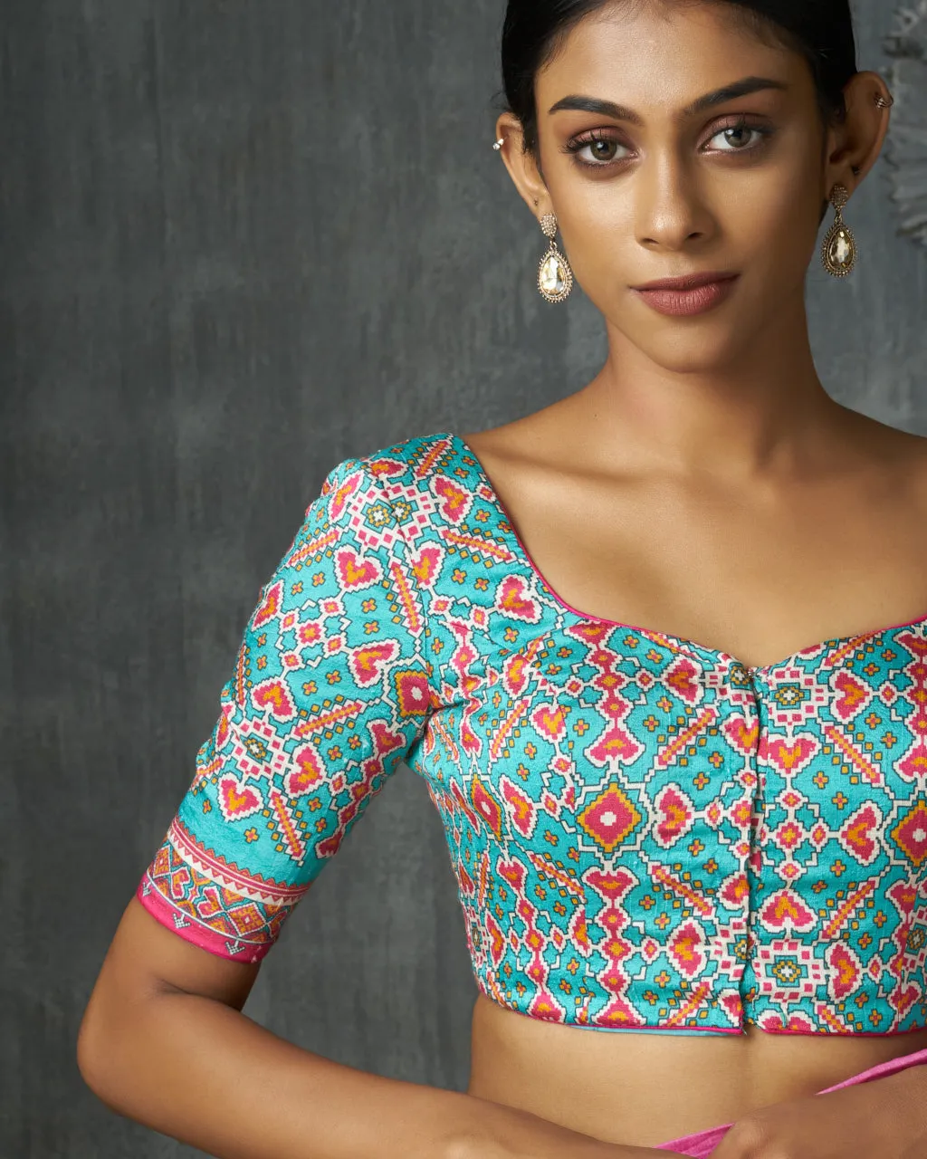 Turquoise Patola Raw Silk Blouse