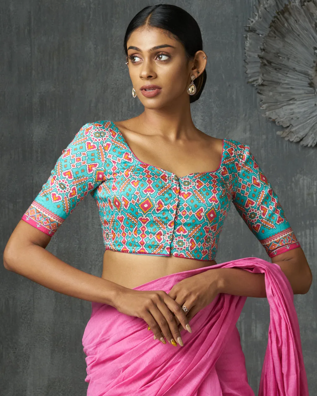 Turquoise Patola Raw Silk Blouse