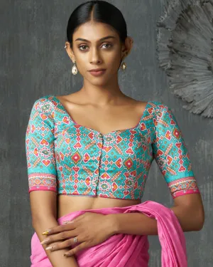 Turquoise Patola Raw Silk Blouse