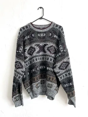 Vintage 80s Cozy Oversized Abstract Print Sweater