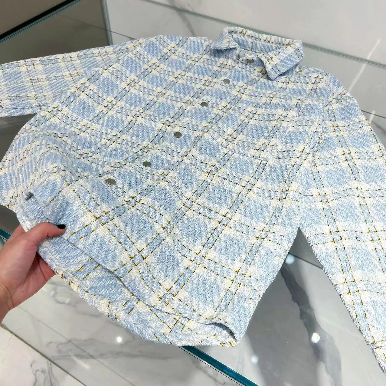 Woven plaid breathable shirt jacket