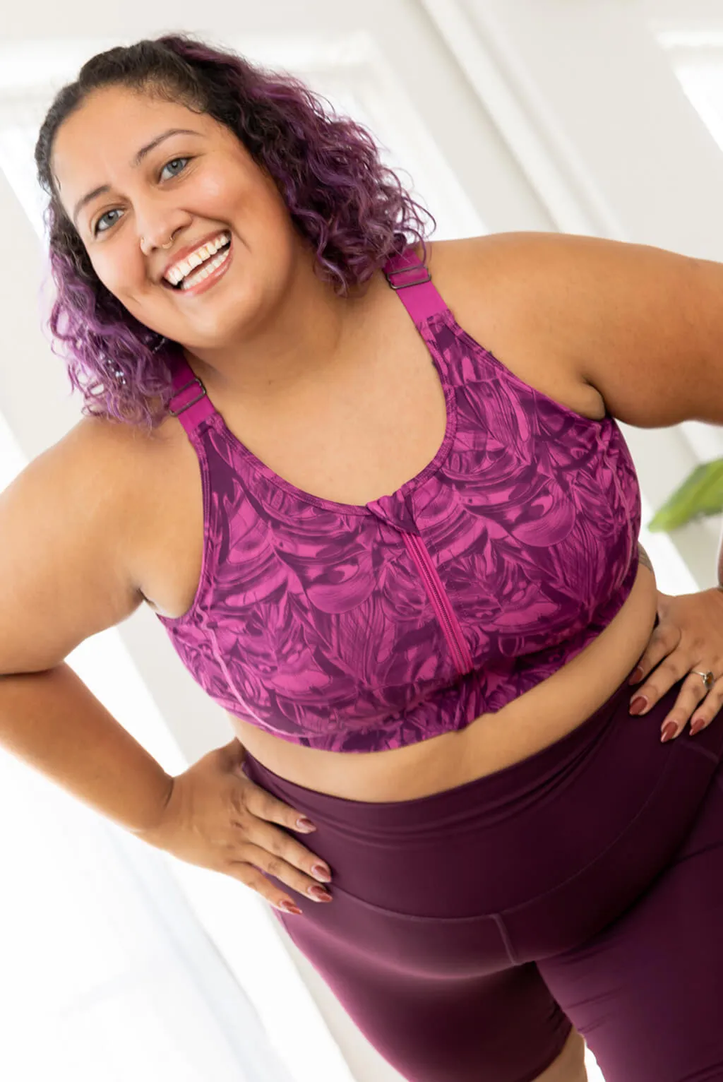Zip Front Sports Bra - Cactus Leaf